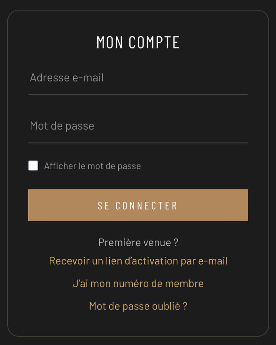 La page Mon compte, avec le lien Recevoir un lien d’activation par e-mail